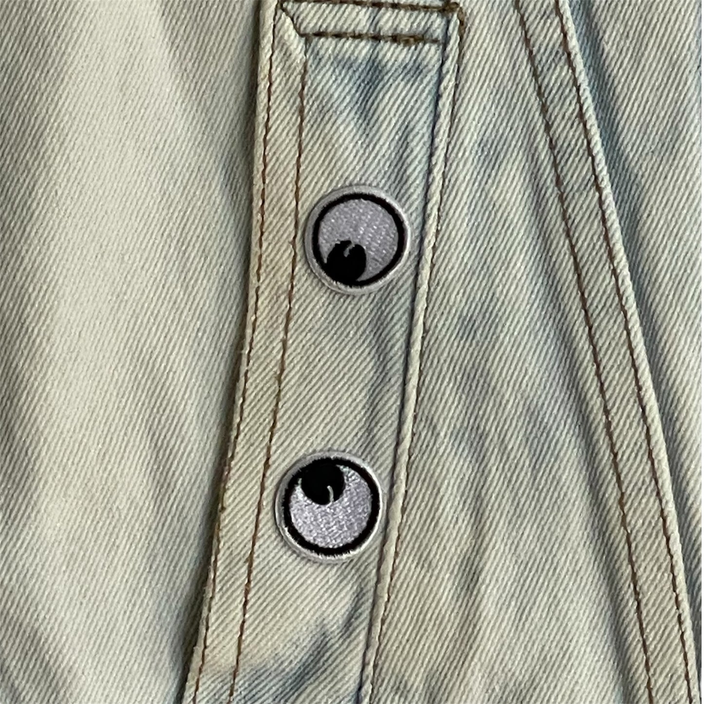 UPCYCLED Bleached out Dolman SleeveDenim Jacket w/Chenille Eyes