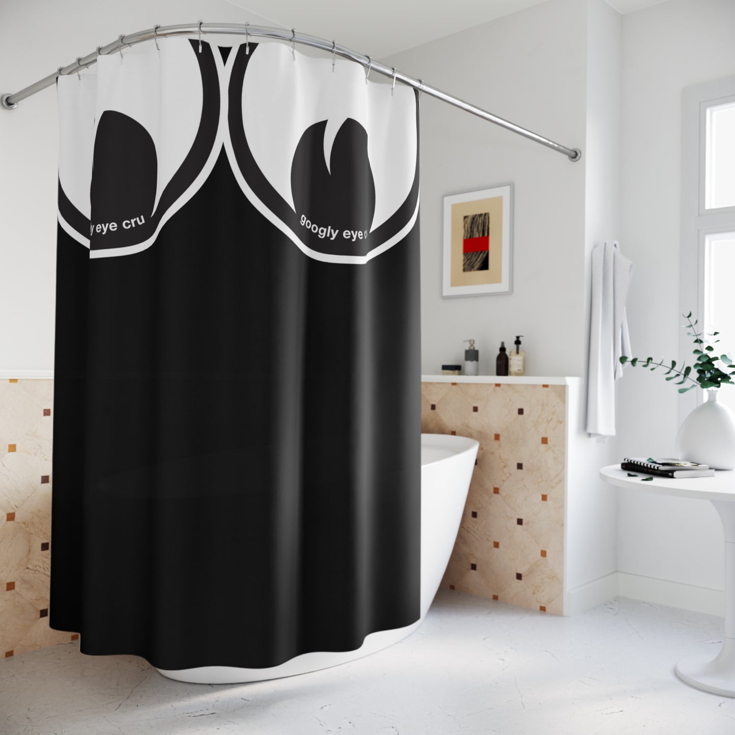 Googly Eyes Shower Curtain | Black White Playful Bathroom Decor