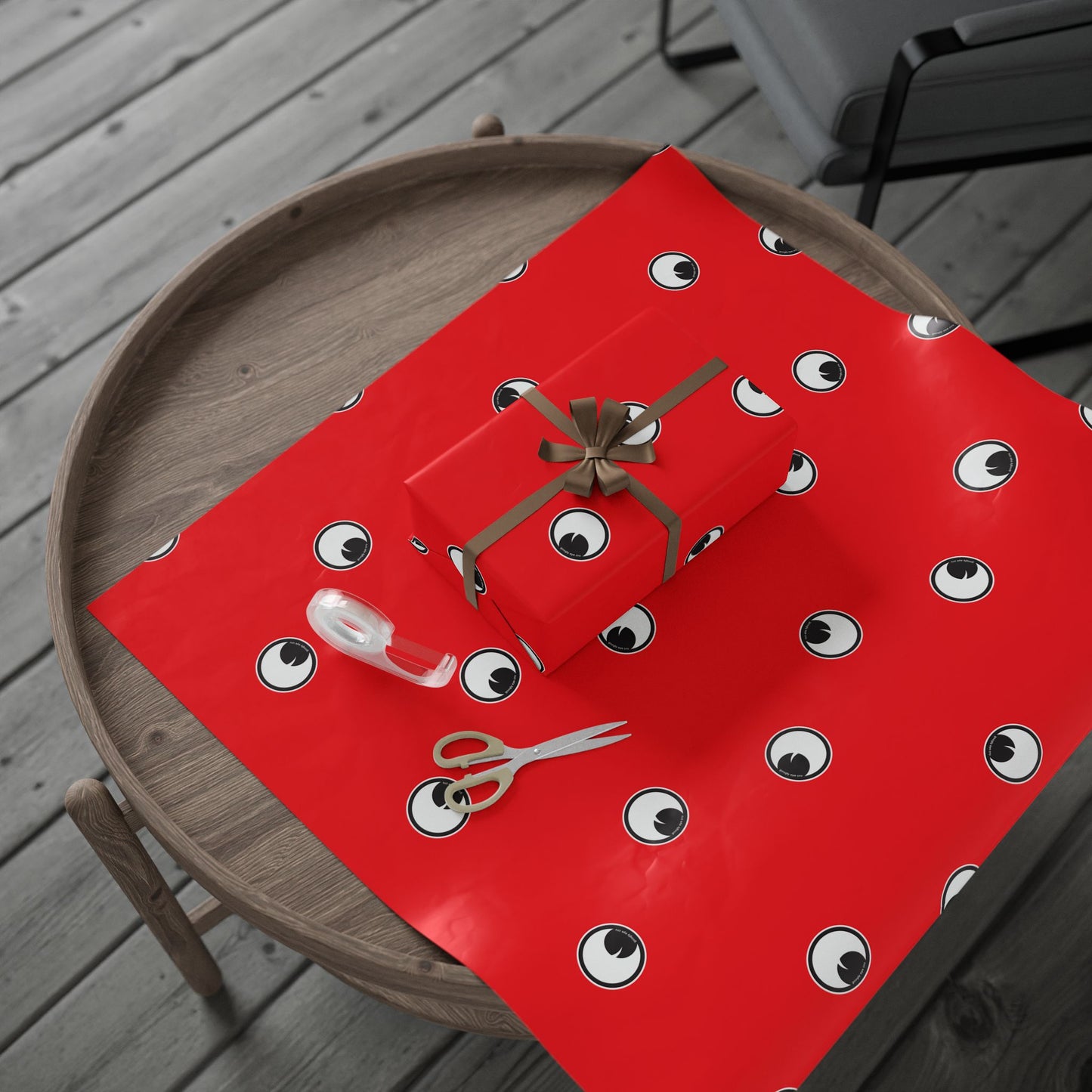 Googly Eye Cru Pattern Wrapping Paper | Red Polka Dot Eye Print