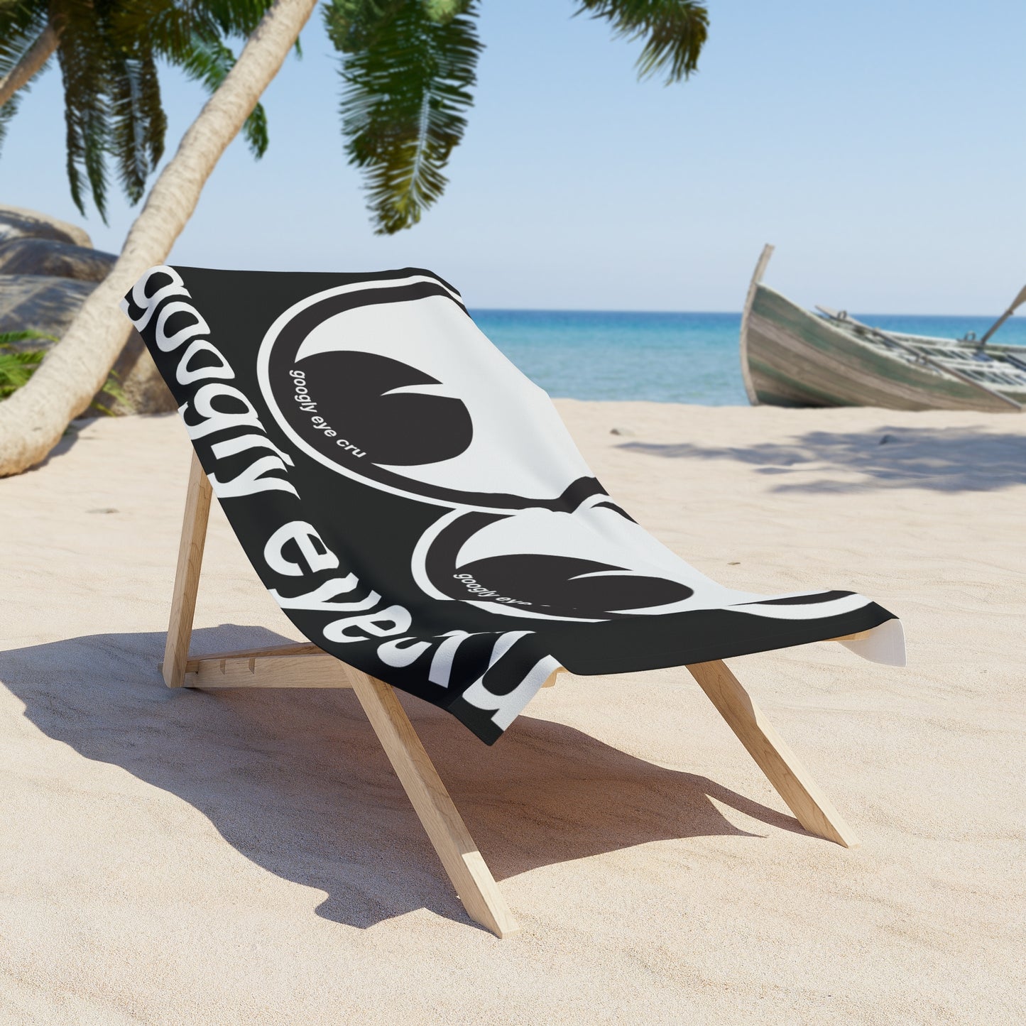 Googly Eye Cru Beach Towel — Bold Black & White Graphic