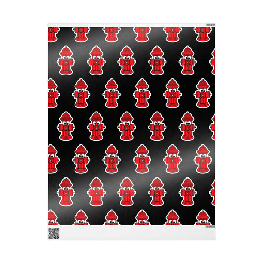 Wrapping Paper - Red Fire Hydrants with Googly Eyes on Black Background
