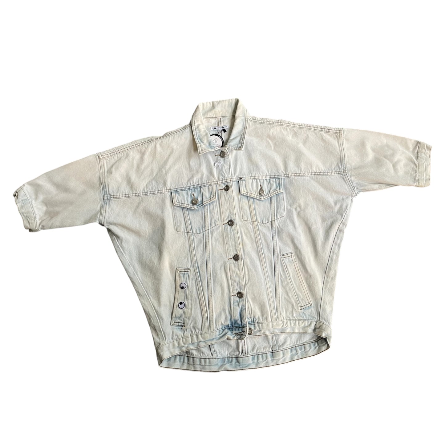 UPCYCLED Bleached out Dolman SleeveDenim Jacket w/Chenille Eyes