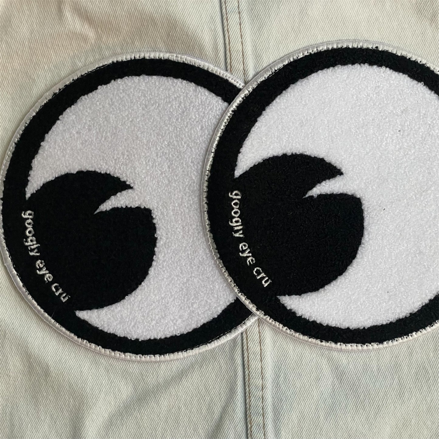 UPCYCLED Bleached out Dolman SleeveDenim Jacket w/Chenille Eyes