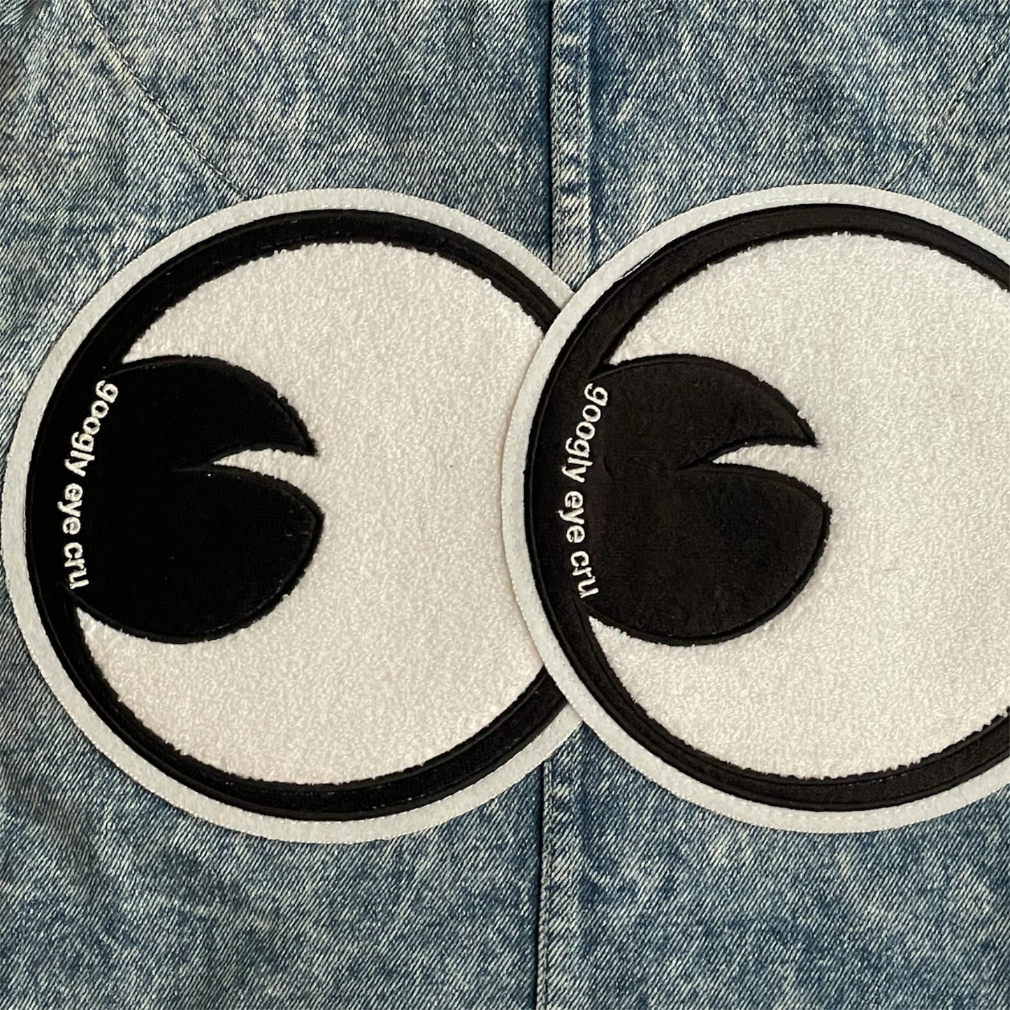 UPCYCLED Acid Wash Denim Jacket w/Chenille Eyes & old English CRU
