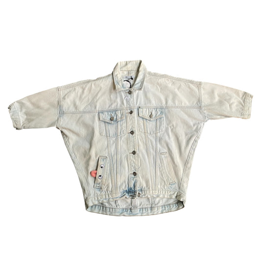 UPCYCLED Bleached out Dolman SleeveDenim Jacket w/Chenille Eyes