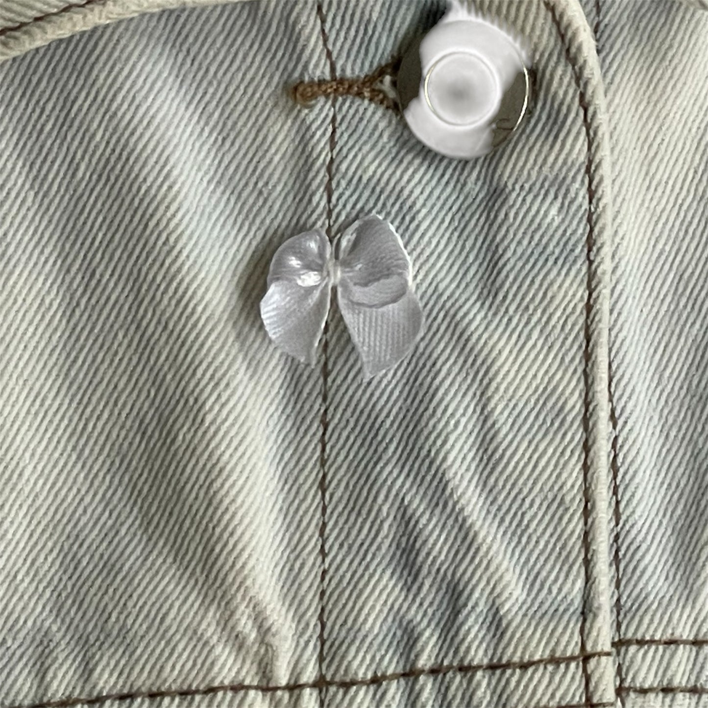 UPCYCLED Bleached out Dolman SleeveDenim Jacket w/Chenille Eyes