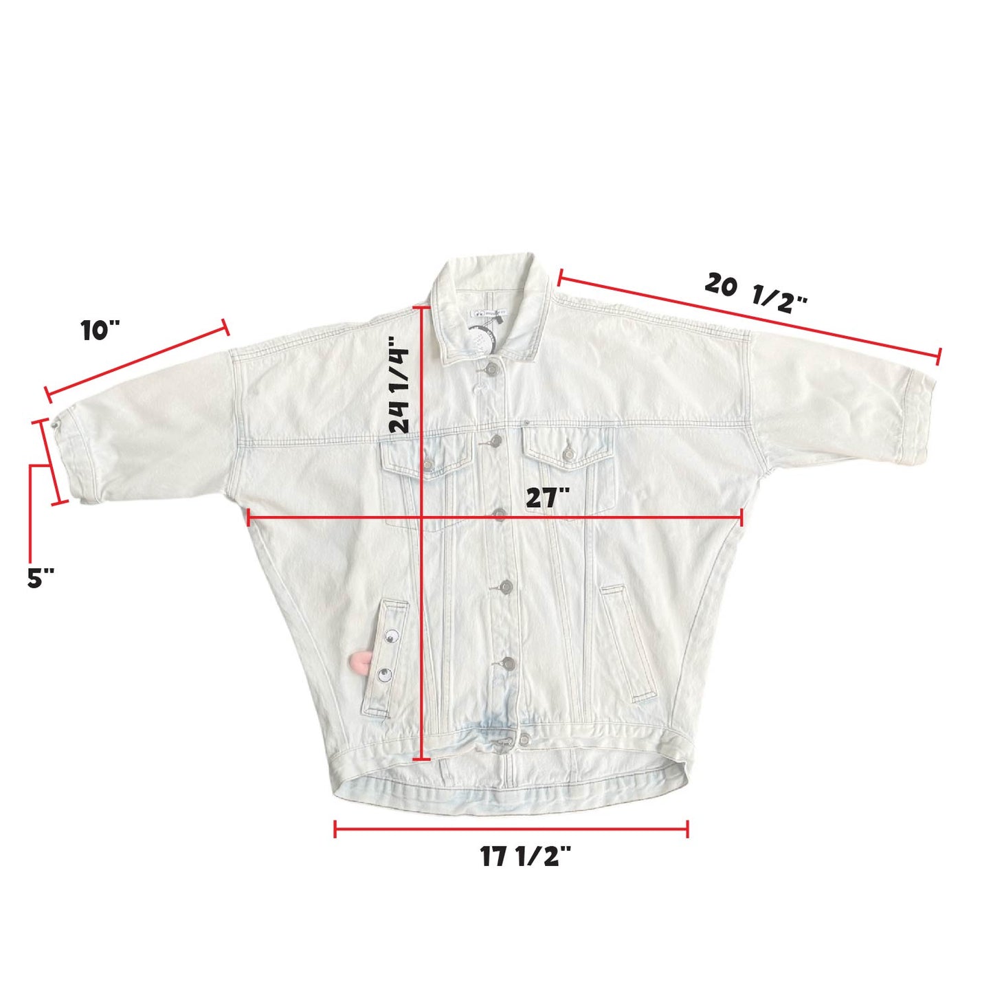 UPCYCLED Bleached out Dolman SleeveDenim Jacket w/Chenille Eyes