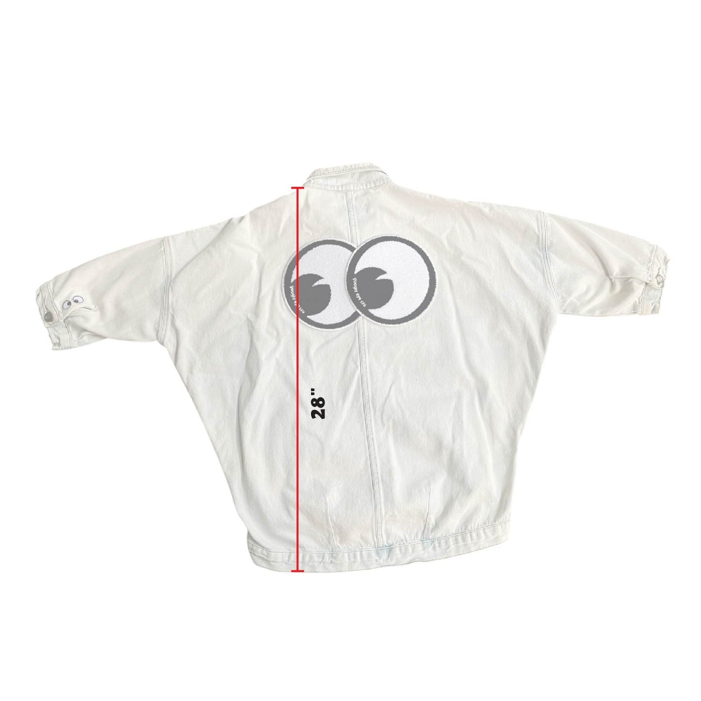 UPCYCLED Bleached out Dolman SleeveDenim Jacket w/Chenille Eyes