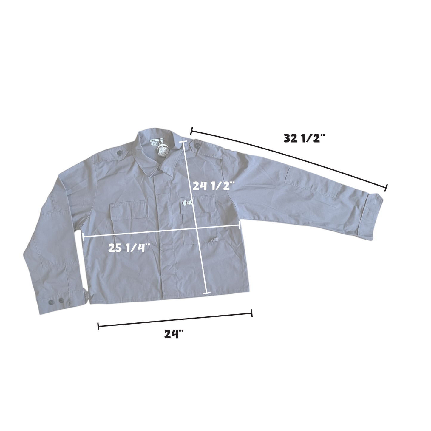 UPCYCLED Deadstock Military Shirt. Cropped boxy fit with save the earth Slate Grey color