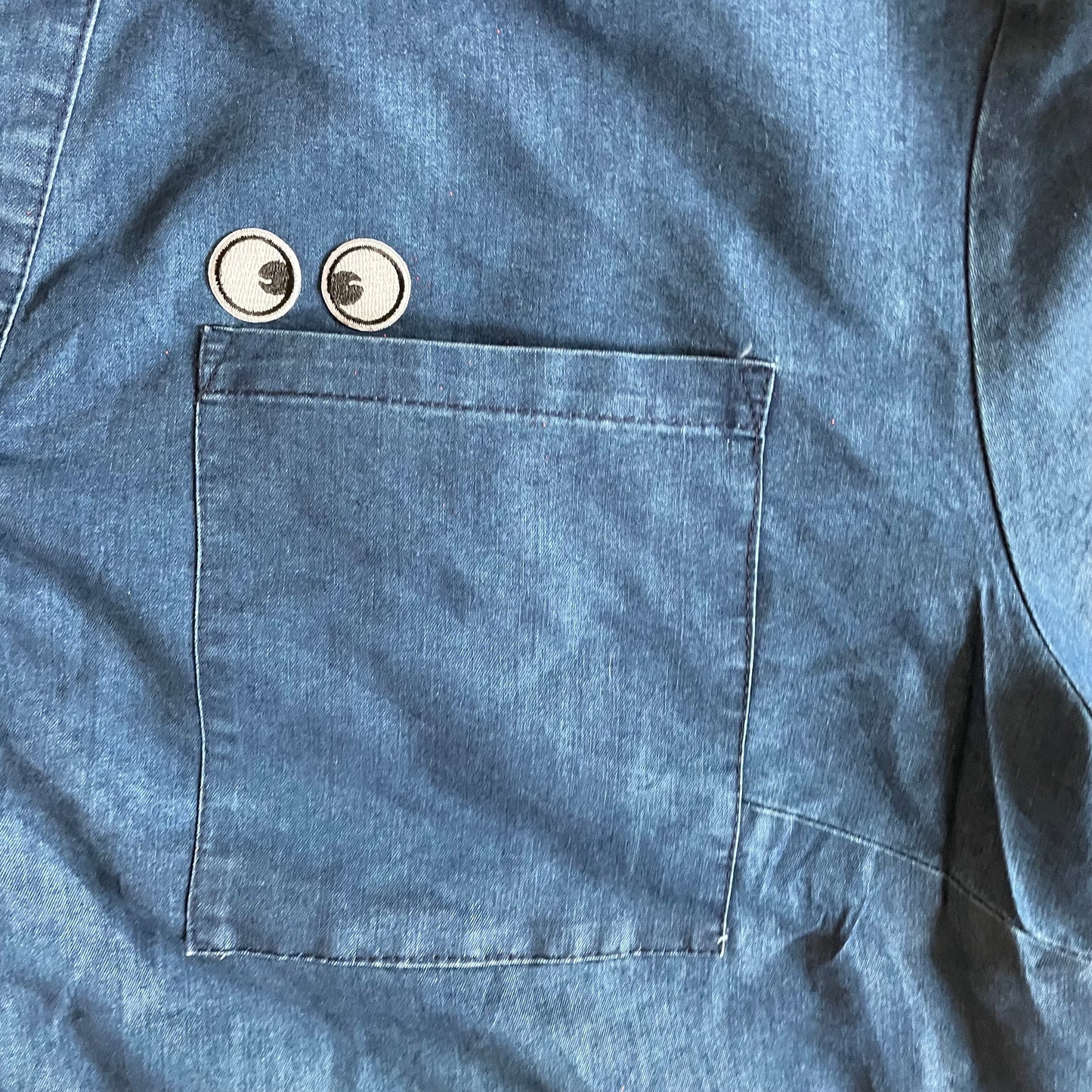 UPCYCLED Denim dress with save the earth artwork and hidden tongue at pocket