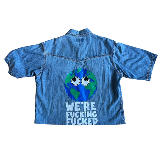 UPCYCLED Western Denim boxy cropped top with save the earth