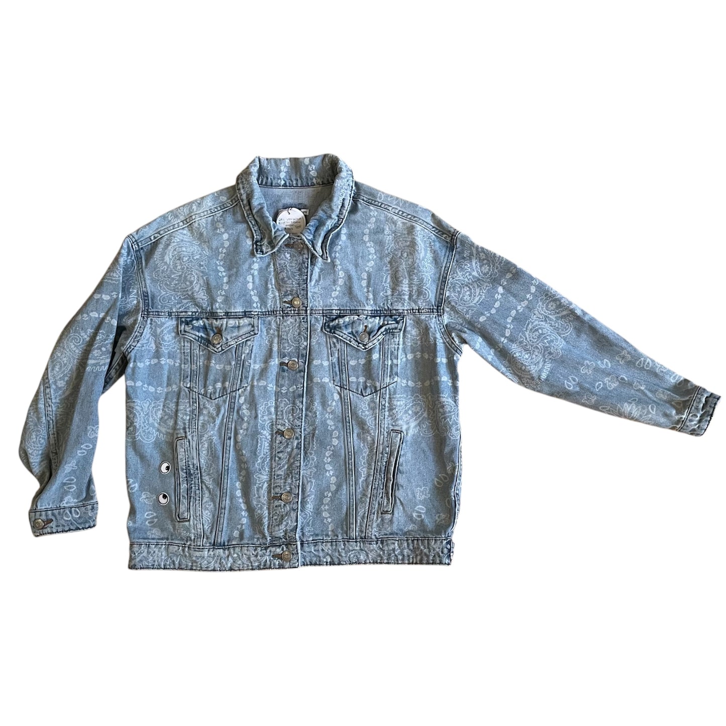 UPCYCLED Denim Jacket w/ EARTH Print and all over bandana print.