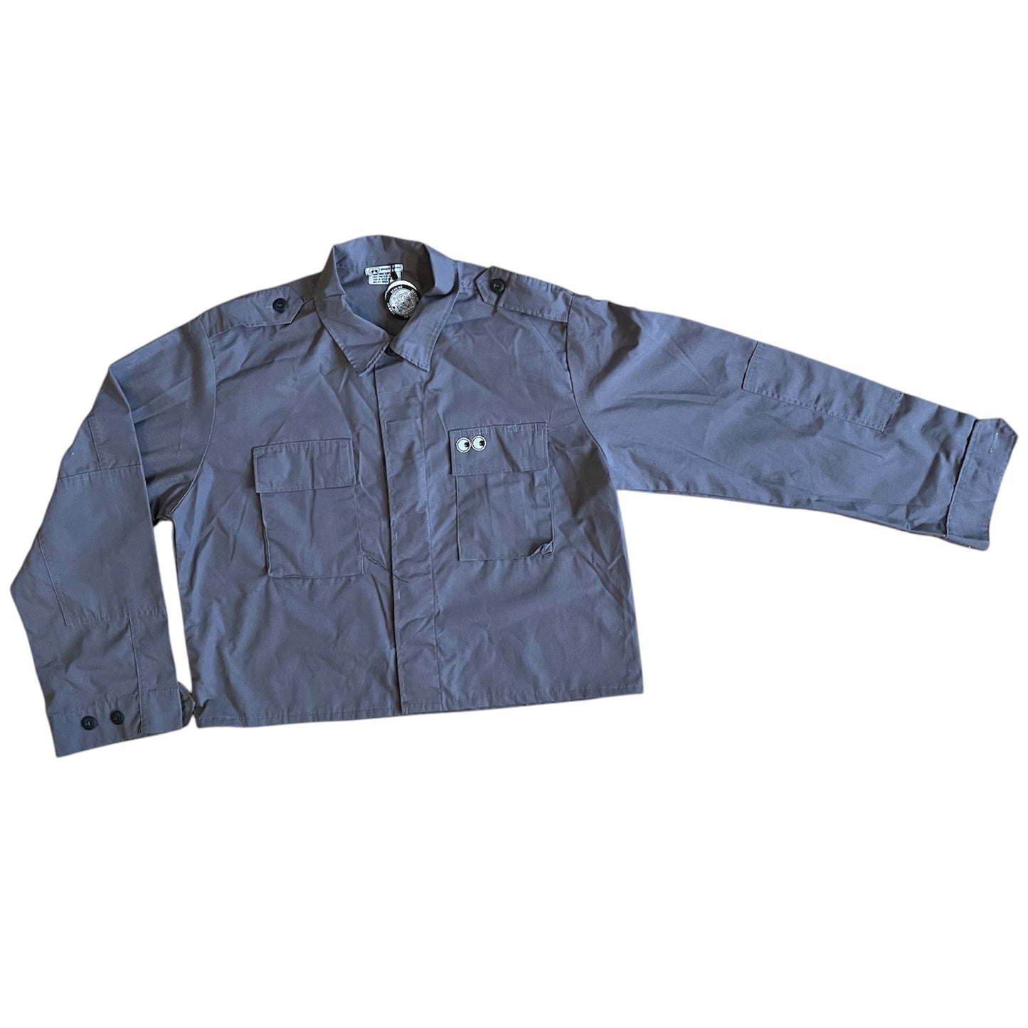 UPCYCLED Deadstock Military Shirt. Cropped boxy fit with save the earth Slate Grey color