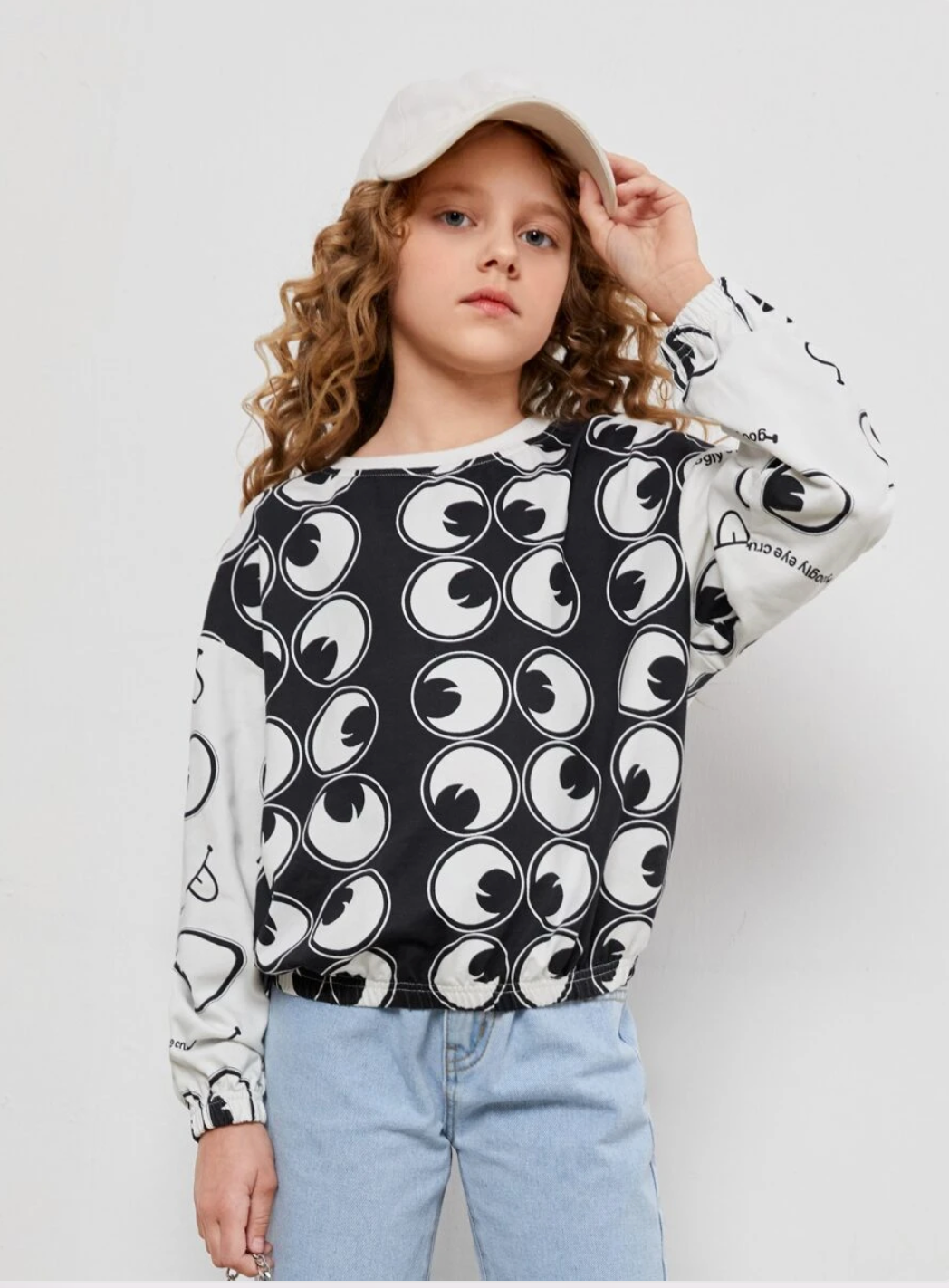 SHEIN X googly eye cry girls allover eyes pullover
