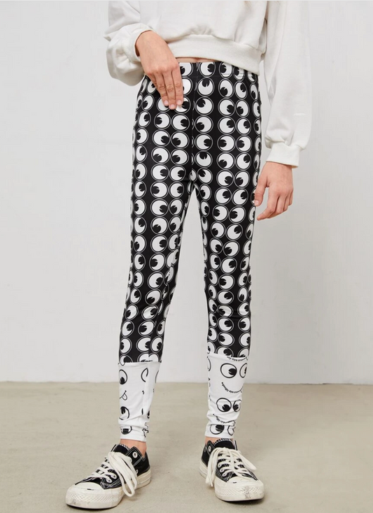 SHEIN x googly eye cru girls high waisted allover print leggings