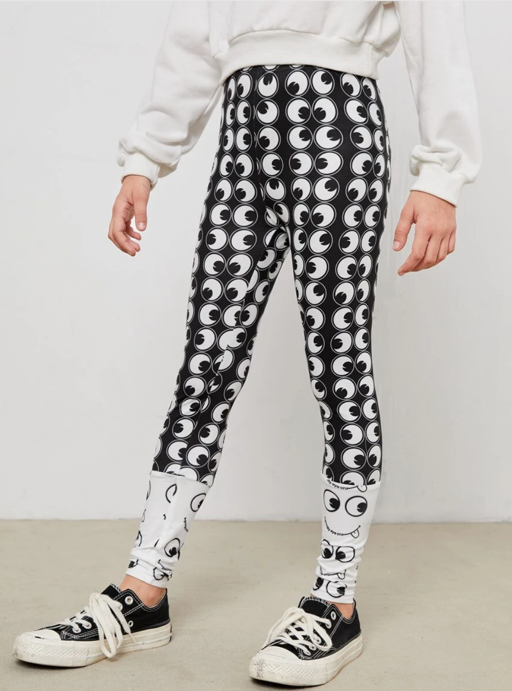 SHEIN x googly eye cru girls high waisted allover print leggings