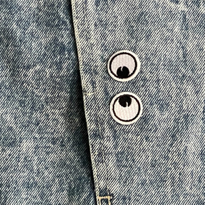 UPCYCLED Acid Wash Denim Jacket w/Chenille Eyes & old English CRU