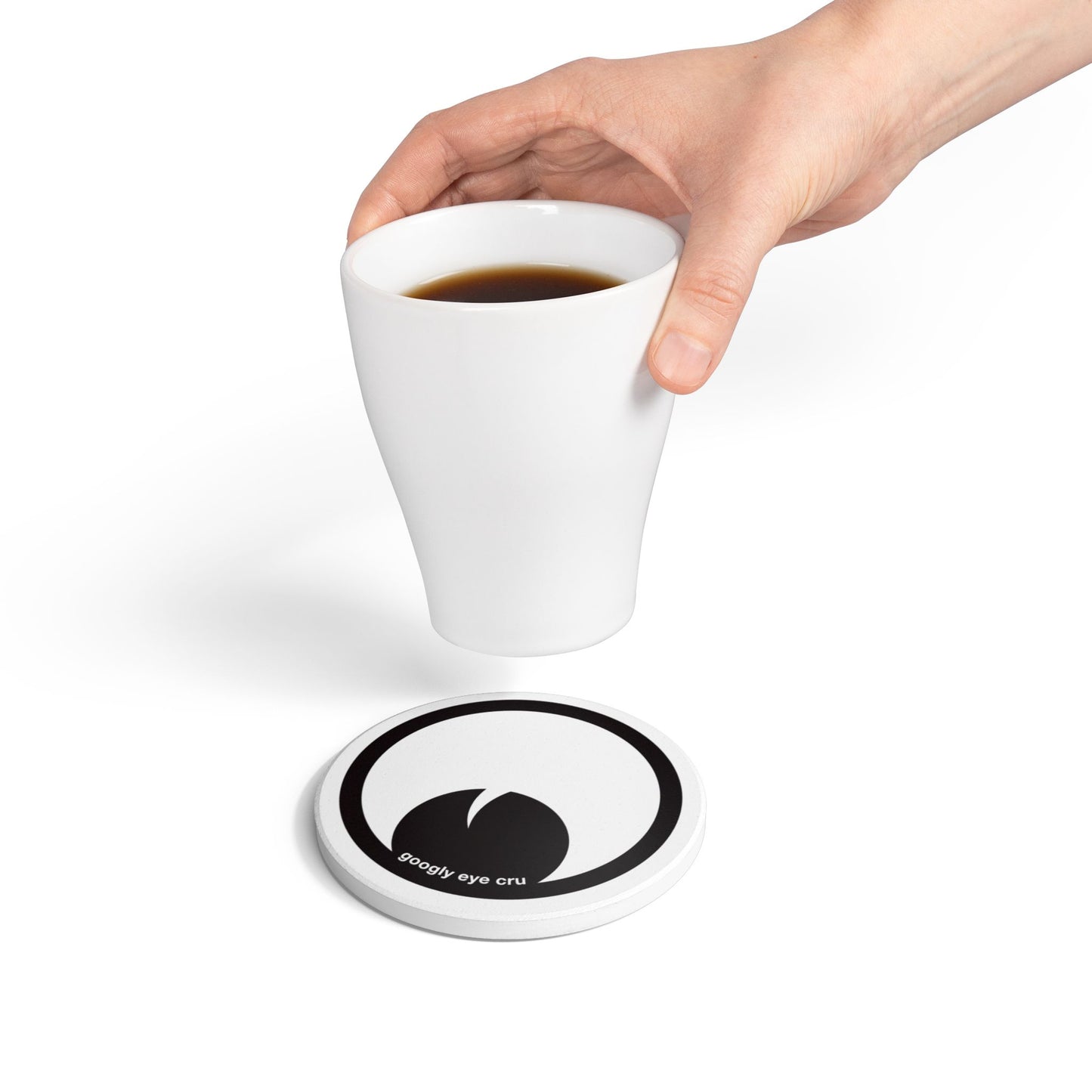 Googly Eye Cru Ceramic Coaster — Minimal Black Googly Eye Design