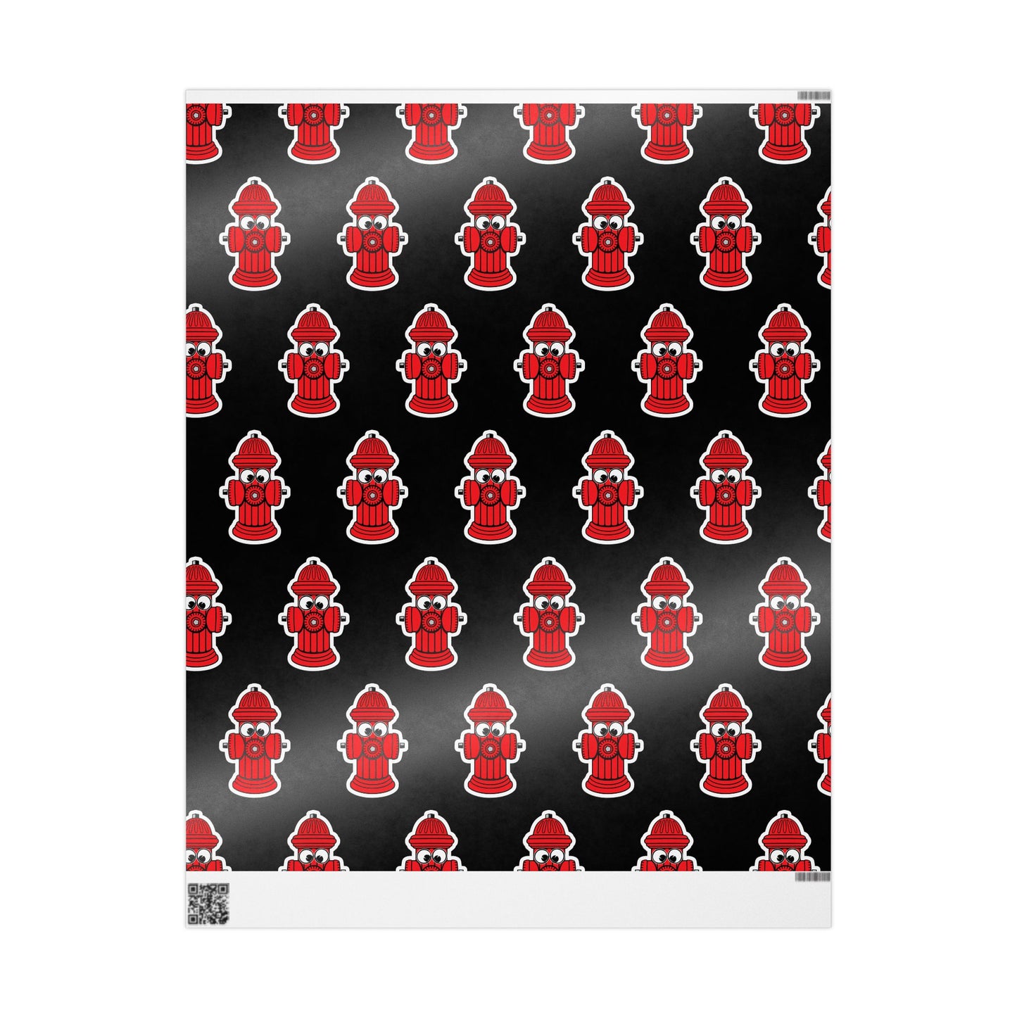 Wrapping Paper - Red Fire Hydrants with Googly Eyes on Black Background