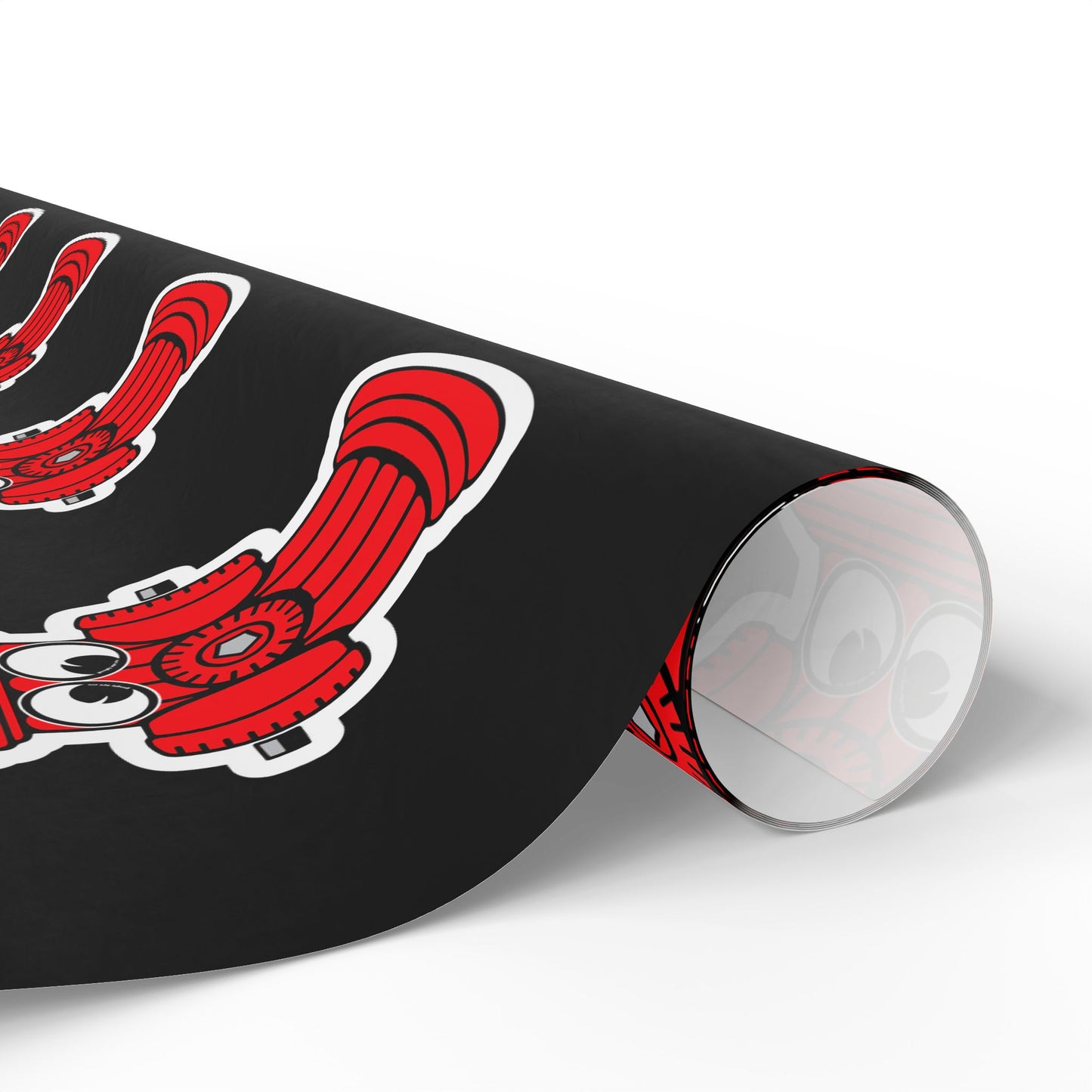 Wrapping Paper - Red Fire Hydrants with Googly Eyes on Black Background