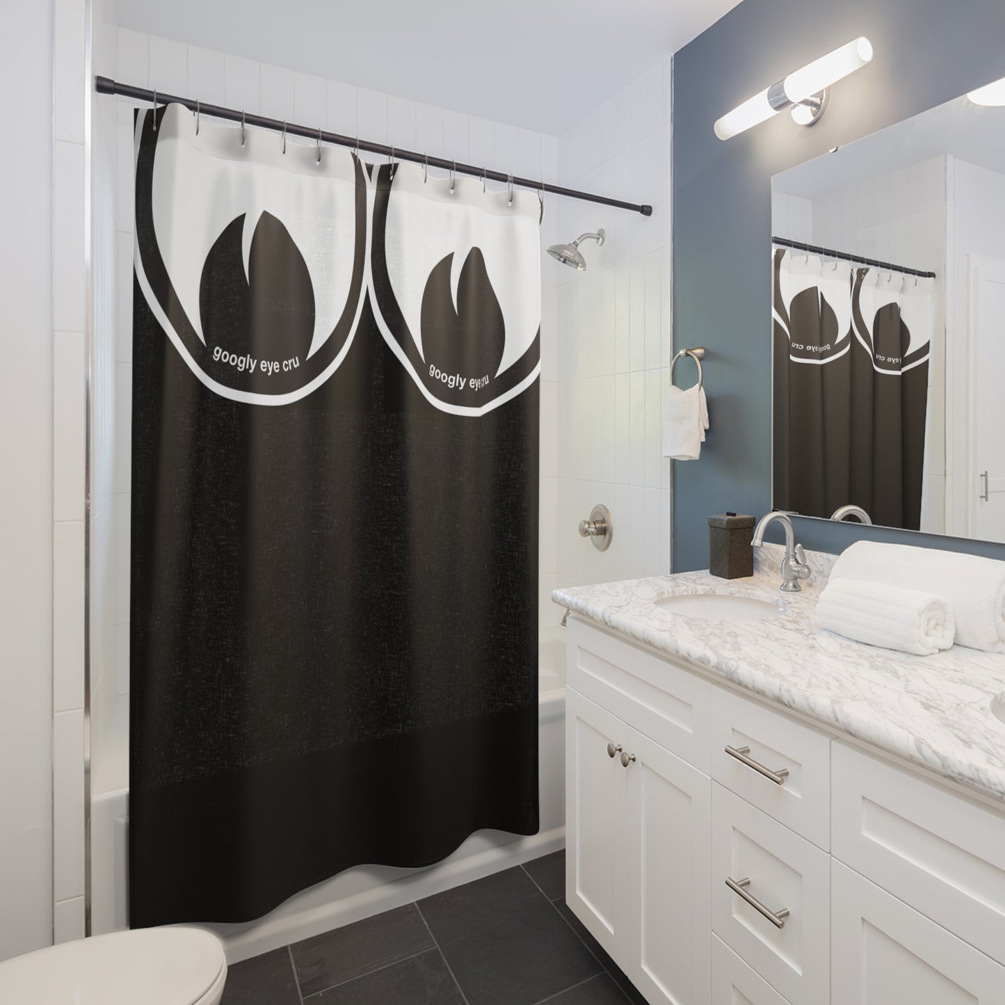 Googly Eyes Shower Curtain | Black White Playful Bathroom Decor