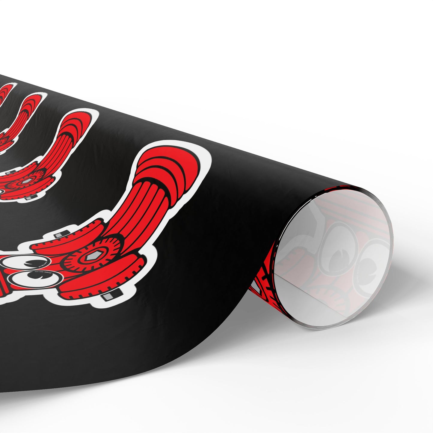 Wrapping Paper - Red Fire Hydrants with Googly Eyes on Black Background