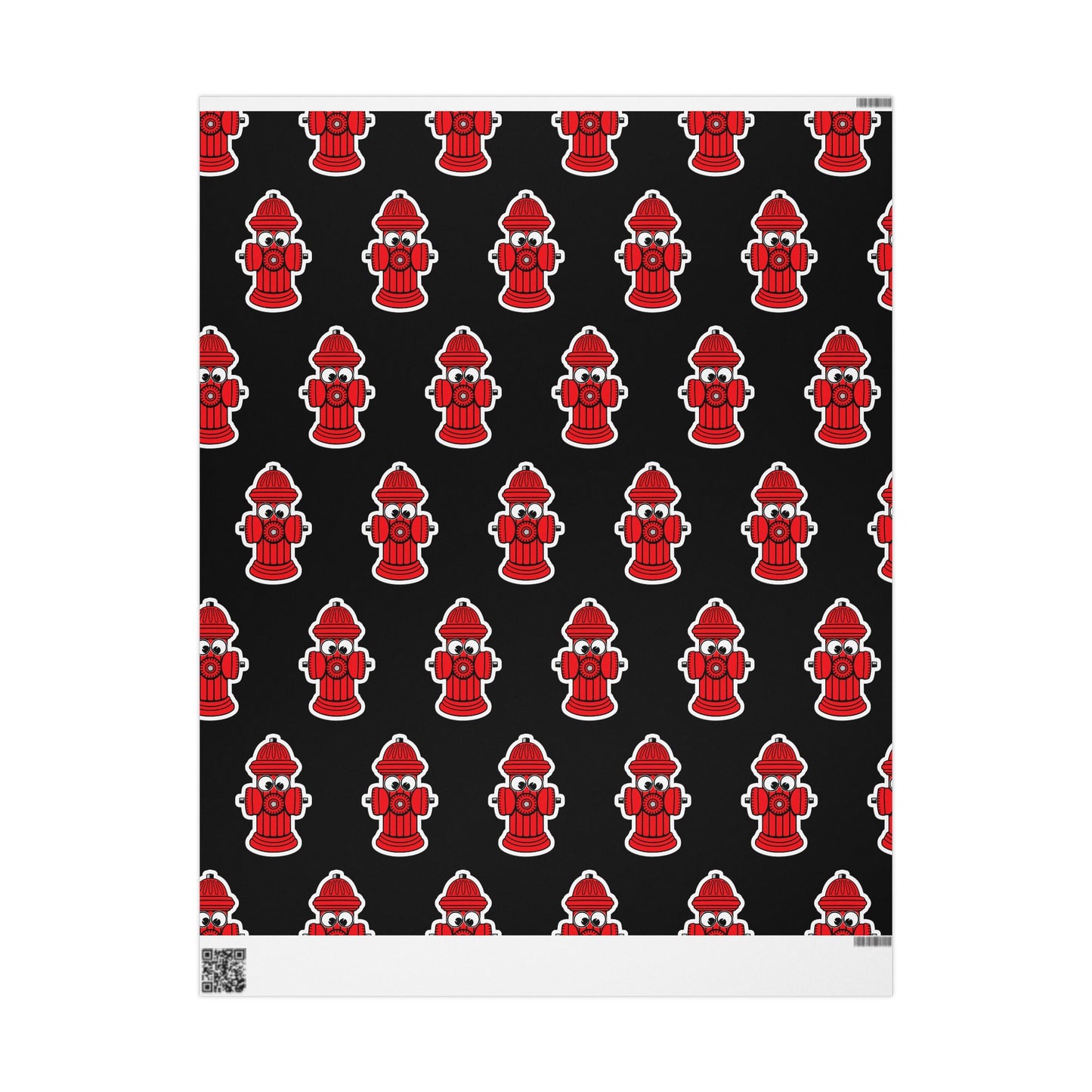 Wrapping Paper - Red Fire Hydrants with Googly Eyes on Black Background