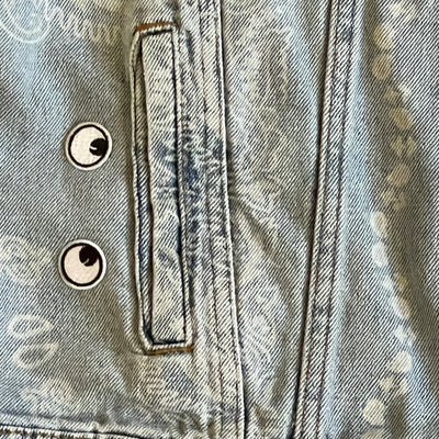 UPCYCLED  Denim Jacket w/ EARTH Print and all over bandana print.