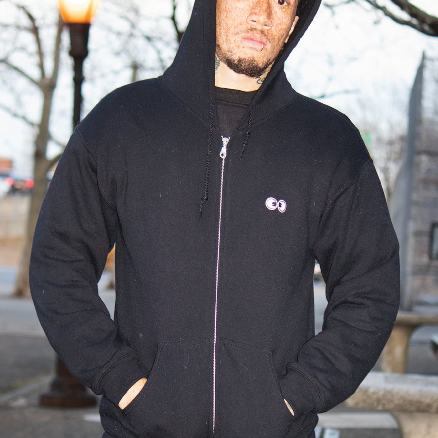 SWEATSHIRT: Googly Eye Cru Full Zip Hood
