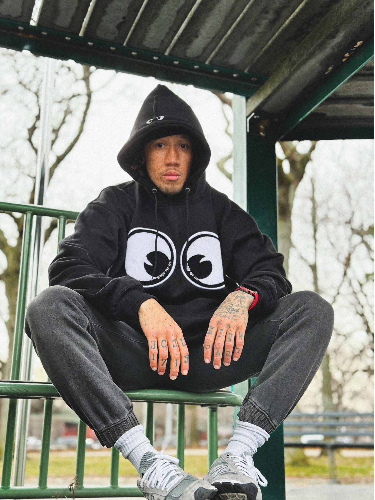 SWEATSHIRT: Big Chenille Eyes Pull over hood