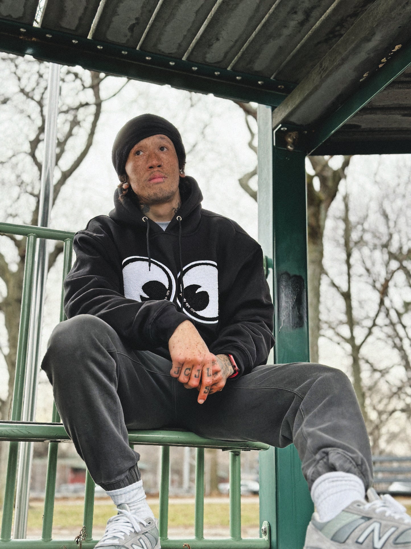 SWEATSHIRT: Big Chenille Eyes Pull over hood