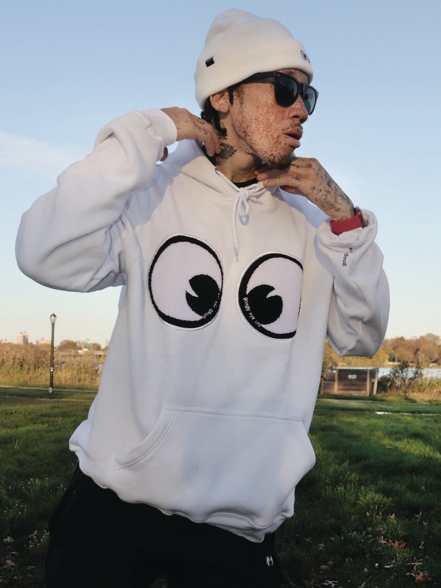 SWEATSHIRT: Big Chenille Eyes Pull over hood